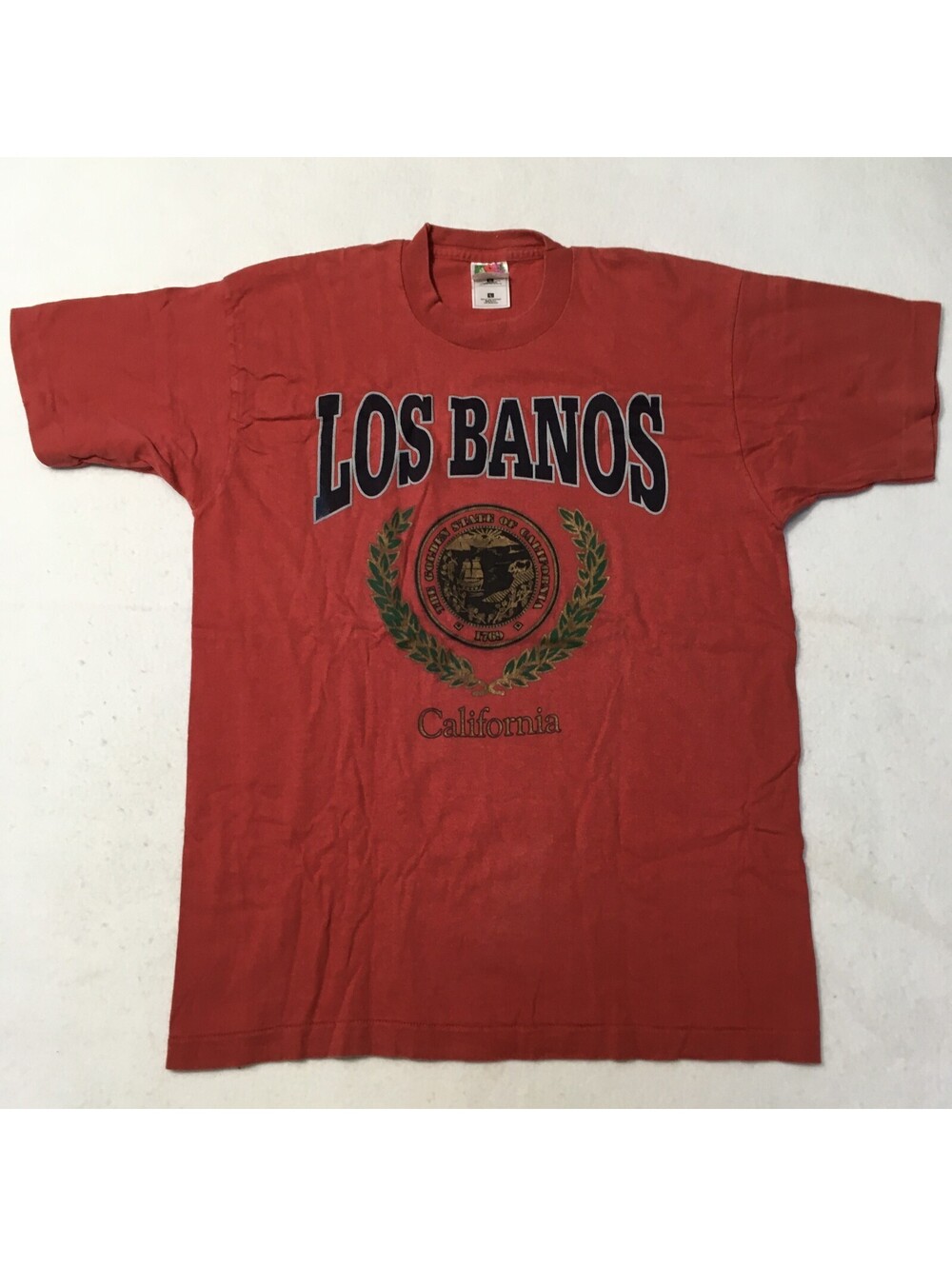 1989 LOS BANOS California Single Stitch Vintage LARGE RED FRUIT COTTON